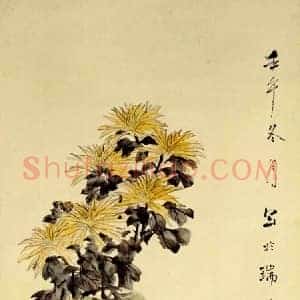 虚谷《虚谷瓶菊图》清代书画作品图片赏析
