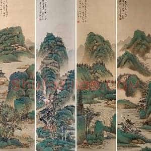 启功巨制《青绿山水八屏》国画作品高清图片赏析