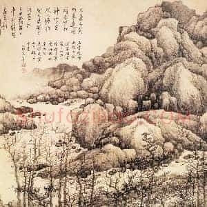 龚贤《龚贤木叶丹黄图》清代书画作品图片赏析