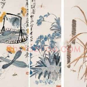 齐白石《齐白石花卉四条屏拍卖》现代书画作品图片赏析