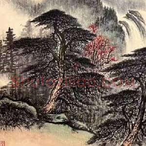 黎雄才《苍松飞瀑图》国画作品高清图片赏析