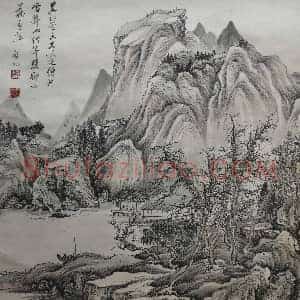 启功山水画《拟董其昌山水》国画作品高清图片赏析