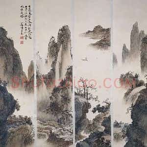 陈少梅《山水四挖》国画作品高清图片赏析