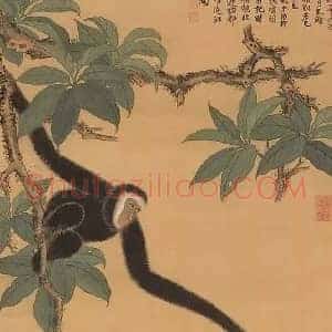 谢稚柳《谢稚柳槲树猿啼图》现代书画作品图片赏析
