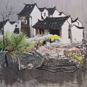 吴冠中《甪直古镇》国画作品高清图片赏析