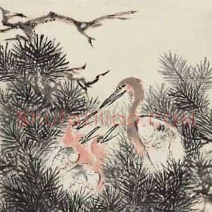 李苦禅《李苦禅松树鹤鸟》现代书画作品图片赏析