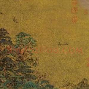 李思训《李思训江帆楼阁图》唐代书画作品图片赏析