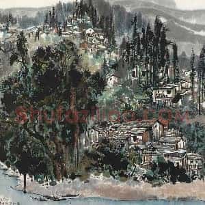 吴冠中《吴冠中贵州侗家山寨》当代书画作品图片赏析