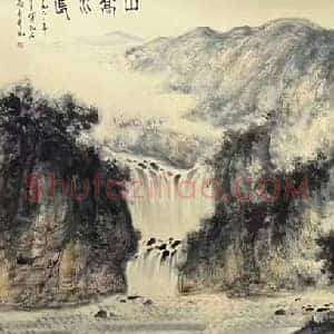 傅抱石钜制《山高水长》国画作品高清图片赏析
