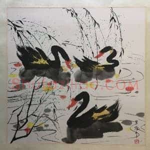 吴冠中作品《黑天鹅》国画作品高清图片赏析