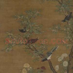 吕纪《吕纪桂菊山禽图》明代书画作品图片赏析