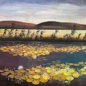 林风眠丈二钜制《荷塘芦雁图》国画作品高清图片赏析