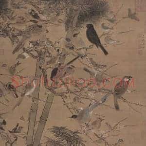 边景昭《三友百禽图》国画作品高清图片赏析