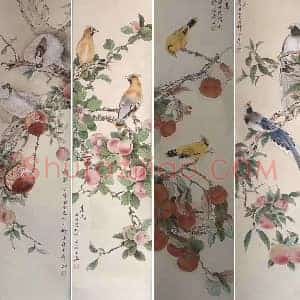 田世光精品《花鸟四屏》国画作品高清图片赏析