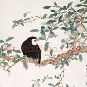 谢稚柳《谢稚柳木桃乌猿》现代书画作品图片赏析