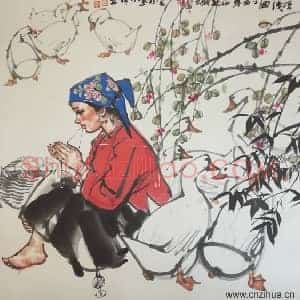 史国良国画作品《搓线图》国画作品高清图片赏析