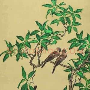 屈兆麟《屈兆麟梧桐山雀》近代书画作品图片赏析
