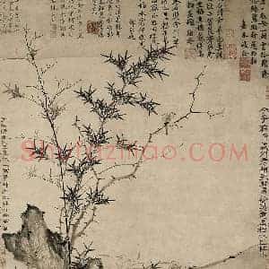 张彦辅《张彦辅棘竹幽禽图》元代书画作品图片赏析