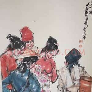 黄胄少数民族生活人物画《买花布》国画作品高清图片赏析