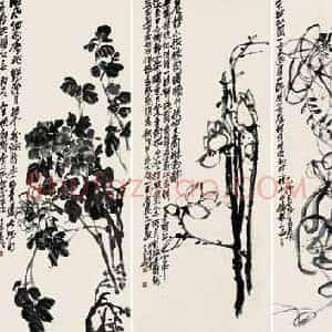吴昌硕《吴昌硕花卉十二屏创个人最高纪录》近代书画作品图片赏析