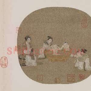 周文矩《周文矩浴婴仕女图》五代书画作品图片赏析