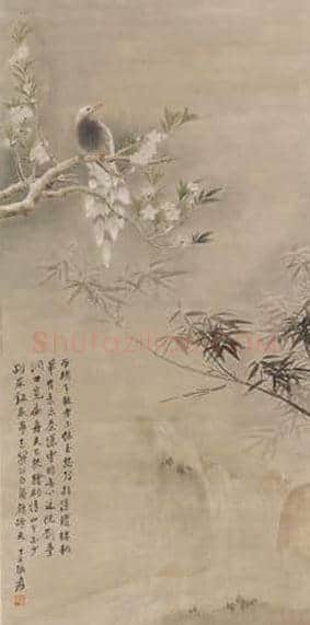 荣宝秋拍精品:张大千《桃花翠鸟》